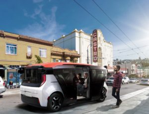 GM and Honda unveiled their Origin, a self-driving mass-transit vehcle
