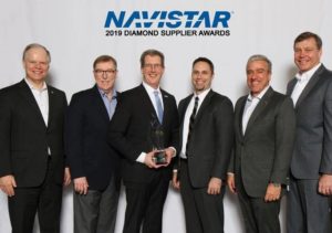 WABCO recently received a prestigious Diamond Supplier Award from Navistar. Included in the photo are (left to right): Walter Borst – Executive Vice President & Chief Financial Officer, Navistar; Troy Clark – President, Chief Executive Officer & Chairman, Navistar; Jon Morrison - President, WABCO; Julien Plenchette - OEM Truck, Bus, Car & Fleet Business Leader, WABCO; Persio Lisboa – Executive Vice President & Chief Operating Officer, Navistar; and Phil Christman - President of Operations, Navistar.