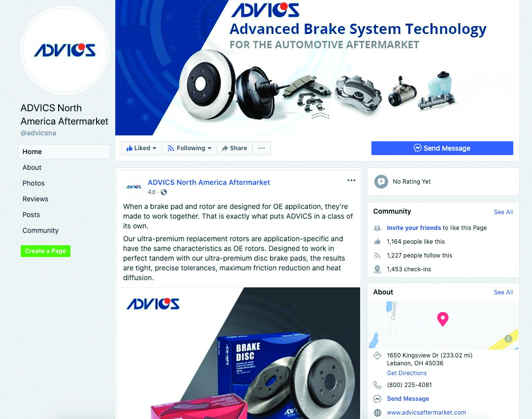 ADVICS Aftermarket Launches Facebook Page