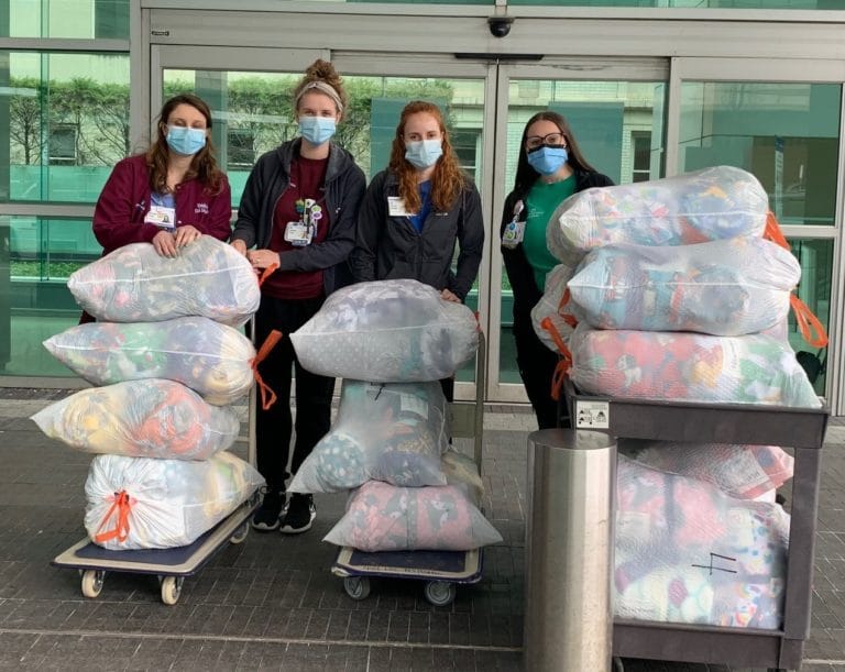 Partnering with Fleece & Thank You, Bendix volunteers made 184 handmade fleece blankets, which were delivered to the Cleveland Clinic in March, for distribution by its Child Life team to hospitalized children.