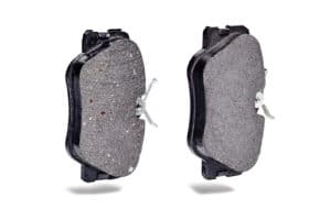Brake pads after stress test: counterfeit (left) and original