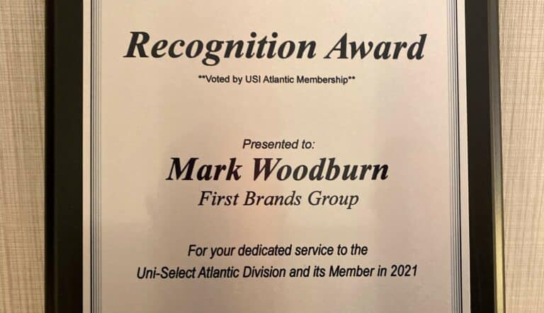 First Brands Mark Woodburn received the Uni-Select Recognition Award