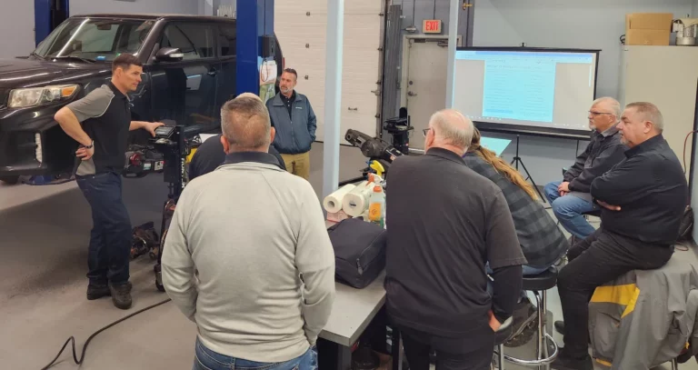 Pro-Cut on-car brake lathe being used for brake rotor resurfacing in a vehicle repair shop