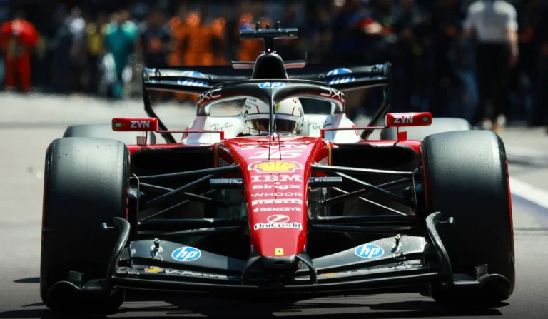 Charles Leclerc's Ferrari SF-26, which will test Carbon Industrie brake discs and pads at the Barcelona Grand Prix