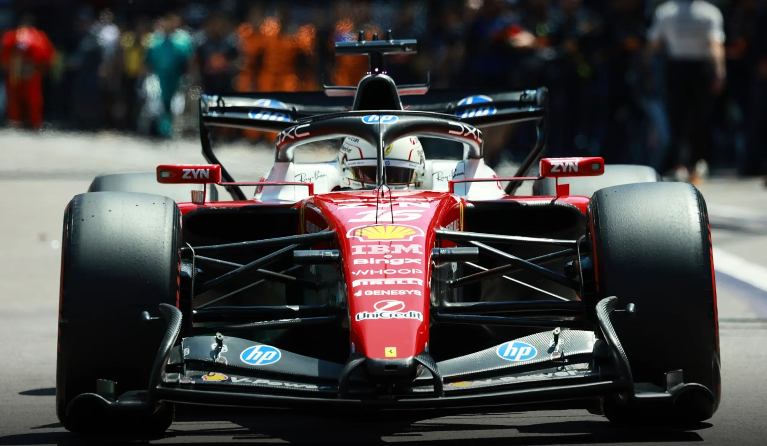 Charles Leclerc's Ferrari SF-26, which will test Carbon Industrie brake discs and pads at the Barcelona Grand Prix