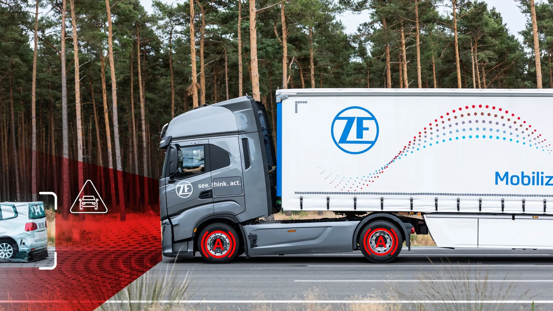 ZF OnGuardMAX automatic emergency braking and driver assistance system for commercial vehicles