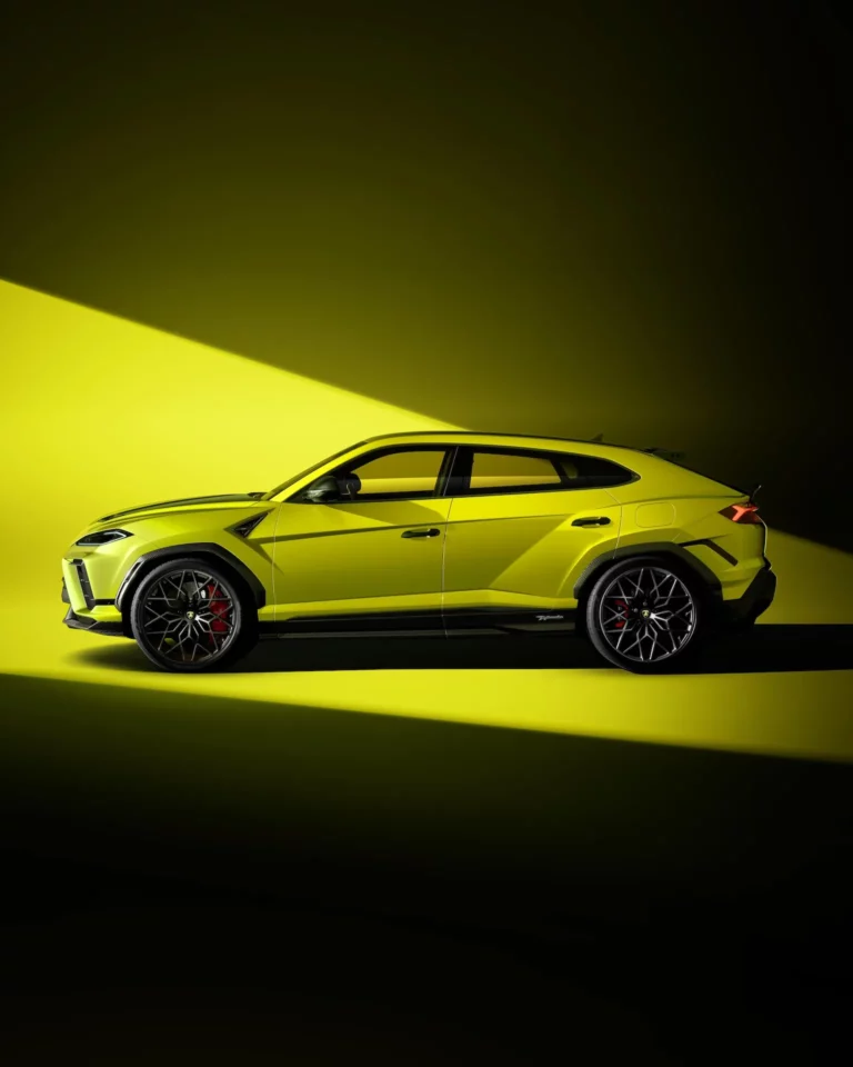Yellow Lamborghini Urus SE Performante Super SUV showing carbon ceramic brake caliper and wheel detail