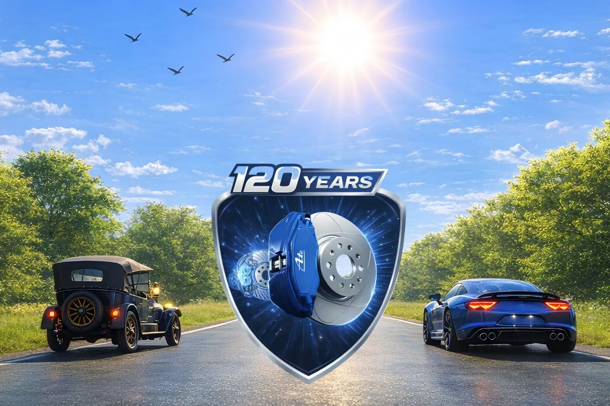 ATE 120th anniversary graphic marking the brand's brake technology milestone ahead of AUMOVIO's Automechanika 2026 debut