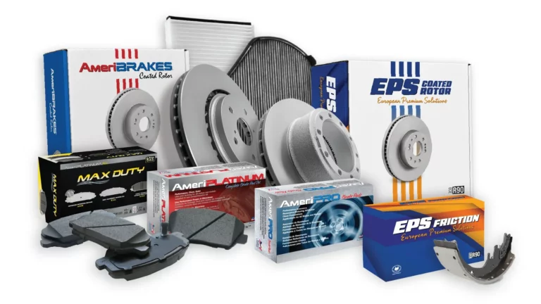 Momentum USA AmeriBRAKES MAX DUTY, AmeriPLATINUM, AmeriPRO, and EPS Friction brake pad boxes with coated rotors from the August 2026 new part numbers release
