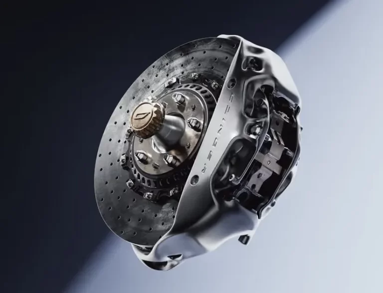 Czinger BrakeNode integrated brake caliper and suspension upright assembly on the 21C Spyder hypercar