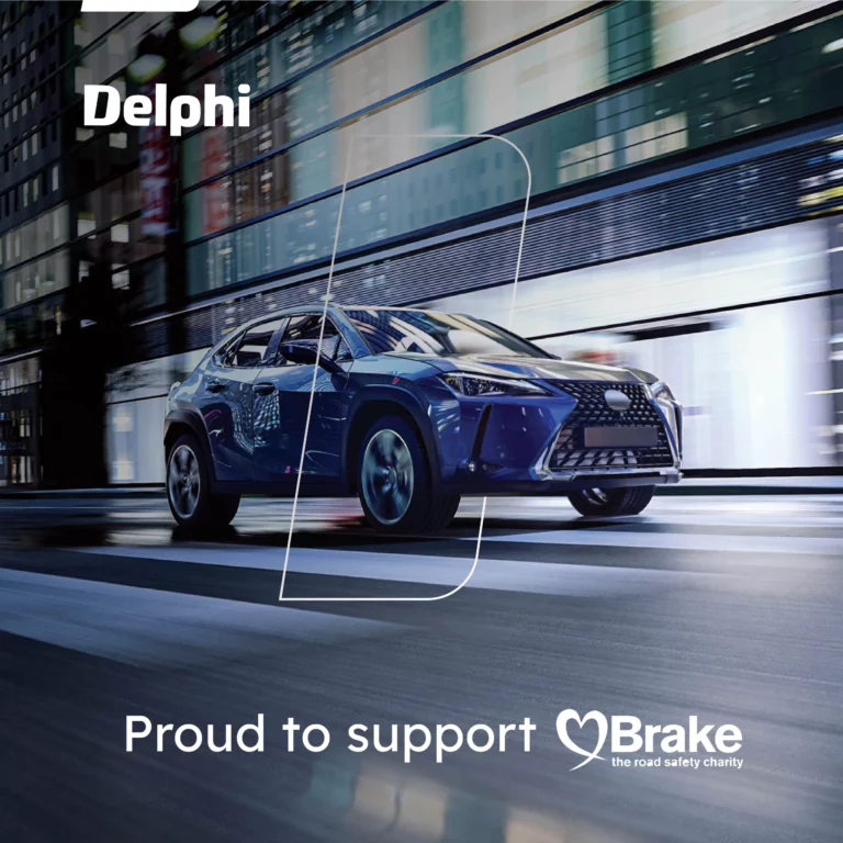 Delphi Brake partnership graphic marking Delphi's Associated Partner status with the UK road safety charity as part of its Make Some Noise campaign
