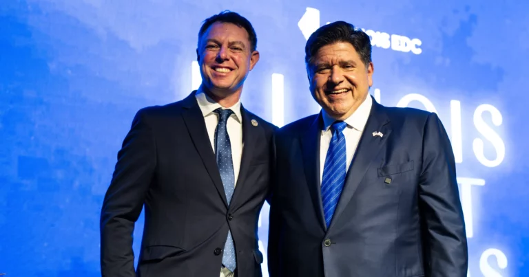 Rockford Brake Manufacturing CEO Paul Wright with Illinois Governor JB Pritzker at the Illinois Impact Awards